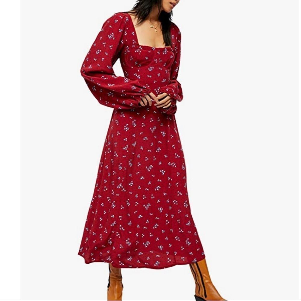 NWT Free People Iris Floral Long Sleeve Midi Dress